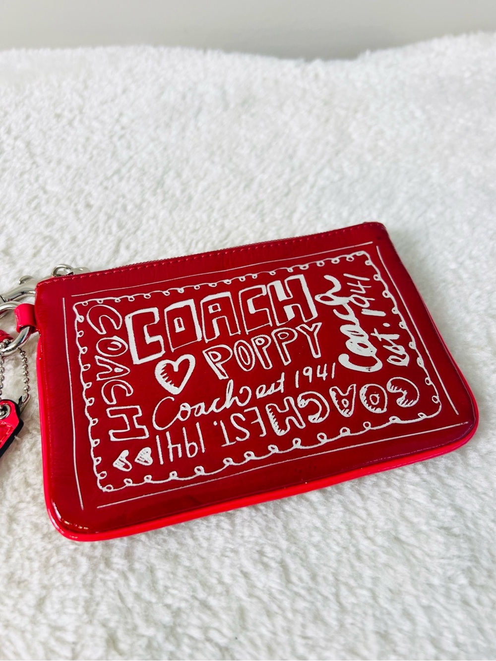 Coach Red Poppy Patent Zip Wristlet Pouch